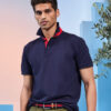 polo manches courtes personnalise bleu marine col rouge homme coton